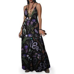 Women's Gothic Maxi Dress Cotton Floral V-Neck Ladies Casual Summer Dress